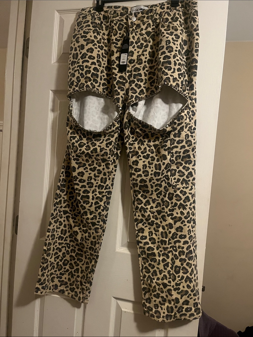 Fashion Nova Taupe Leopard Cut-Out Wide Leg Pants - Picture 3 of 4